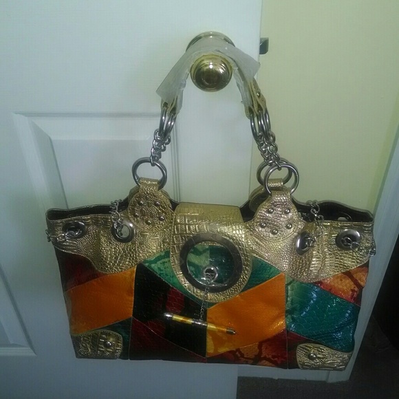 Multicolor snake skin purse