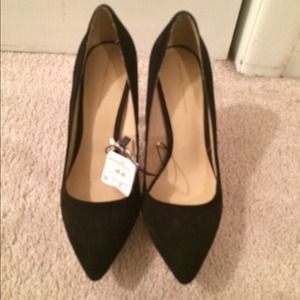 Zara black suede pumps with gold bottom