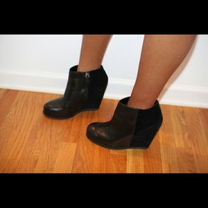 Suede & Leather Platform Wedge Booties