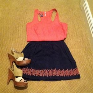 Navy and coral skirt