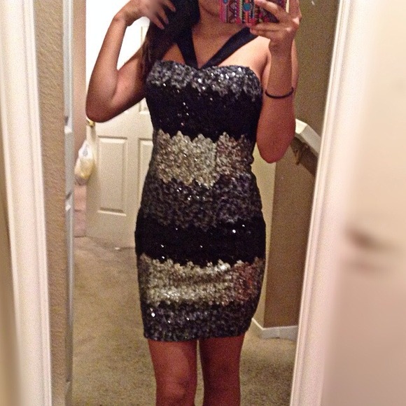 Black and silver sequin dress