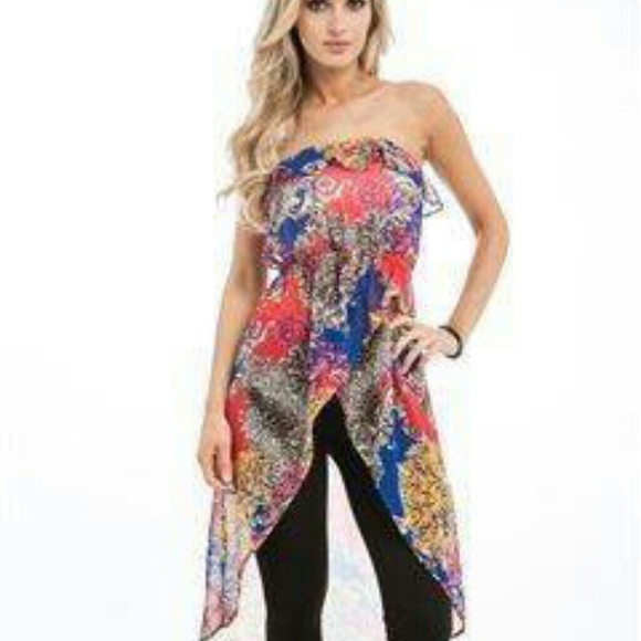 High low strapless top