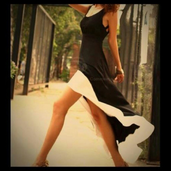High low black and white dress