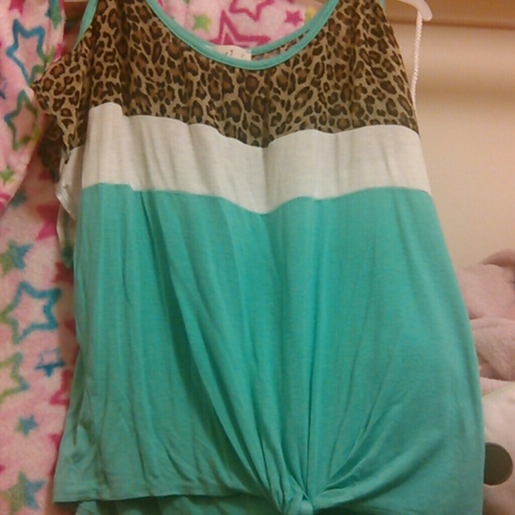 Cheetah, white, and blue tie shirt