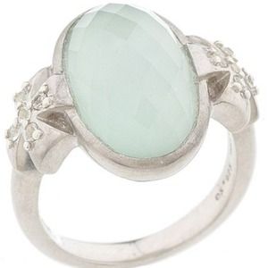 Chrysoprase & White Topaz Ring Sterling Silver