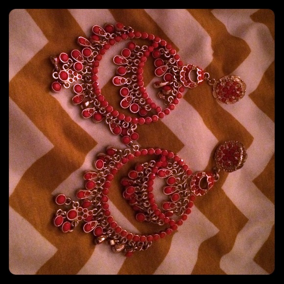 Orange coral colored chandelier earrings