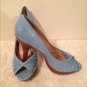 Powder blue open toe heels