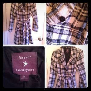 Forever 21 black and white plaid trench coat