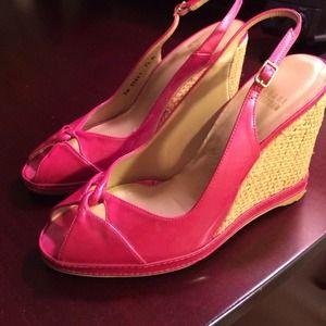 Stuart Weitzman pearl pink patent leather wedges