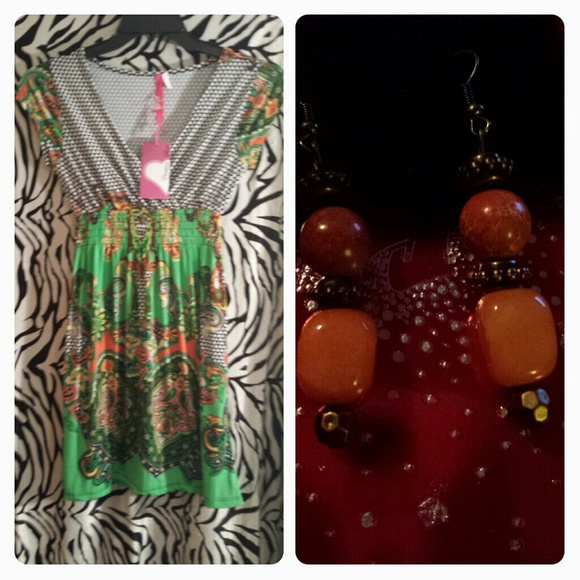 Cutesy Green snd Oranges Dress - Picture 1 of 1