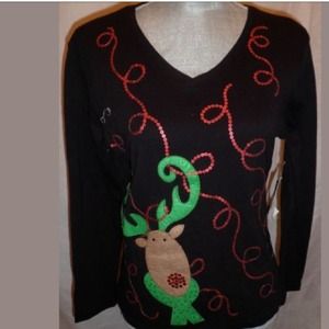 Black Christmas Tree Shirt with Reindeer