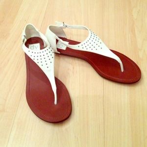 White T-Strap Studded Sandals