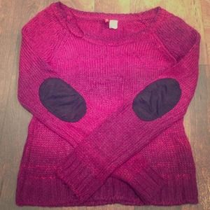 H&M Purple sweater with brown elbow patch