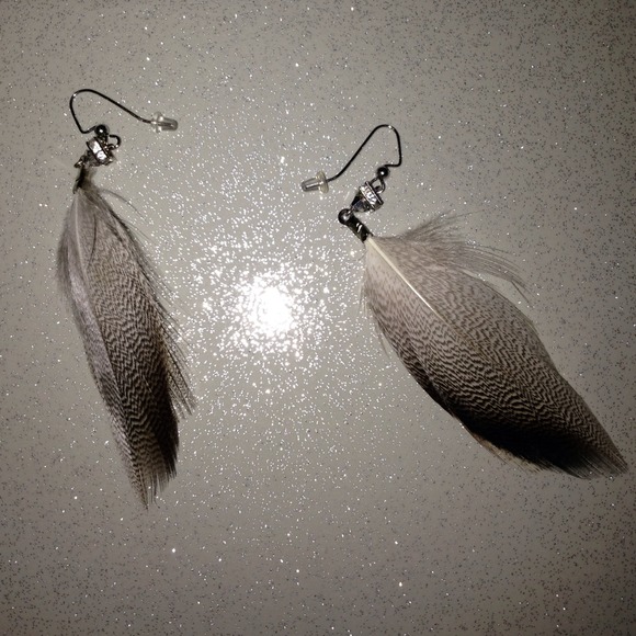 Handmade feather with crystal accent earrings