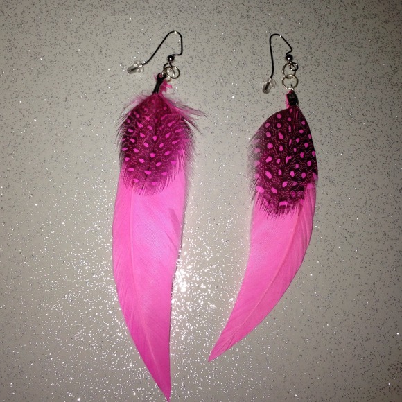 Pink feather earring