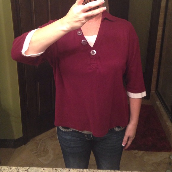 Plus Size Maroon top with cream detail