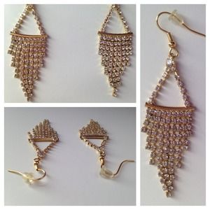 Gold Rhinestone Dangle Earrings