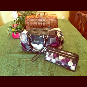 Coach multicolor handbag and matching long wallet