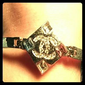 Chanel silver bracelet w/pink, blue & white stones