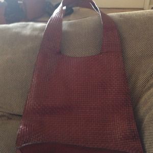 Roomy brown leather woven bag!