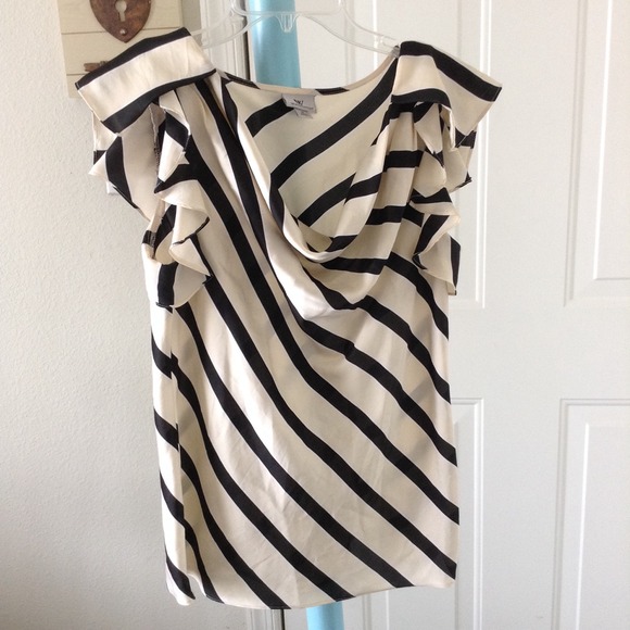 Worthington Cream White and Black Polyester Top