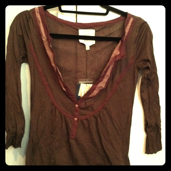 Light brown and purple long sleeve shirt