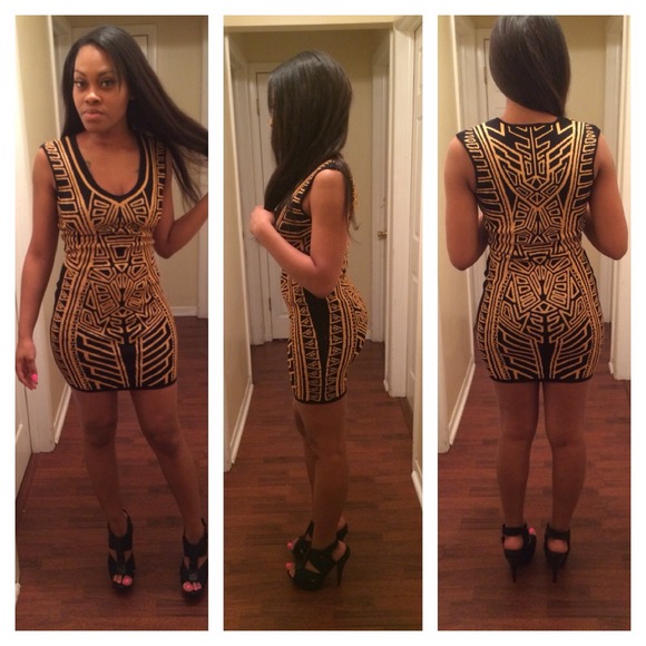 Black and gold design dress