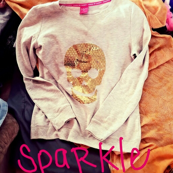 *SALE*Hard Candy Gold sequin skull Sweatshirt sz L