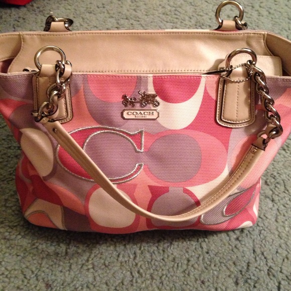 Pink and purple/gray coach purse.