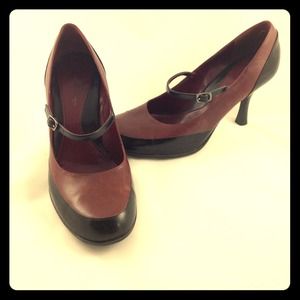 Burgundy and Black Mary Jane Strap Heels