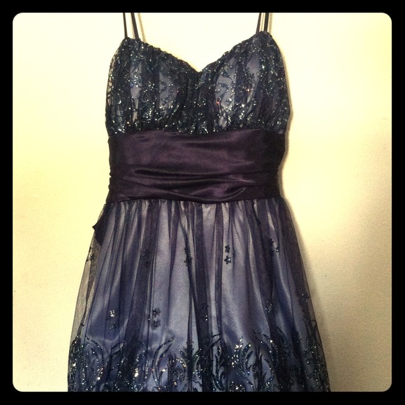 Royal Blue Formal Dress w/ Bow and Sparkle Accents