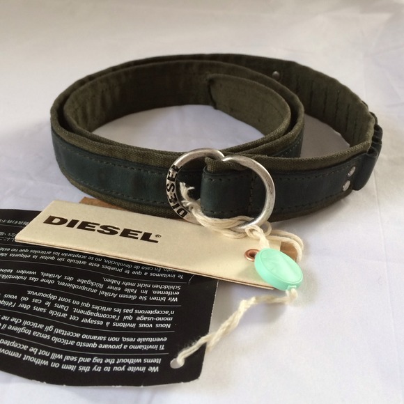Diesel Canvas Leather Belt Khaki Size: 80
