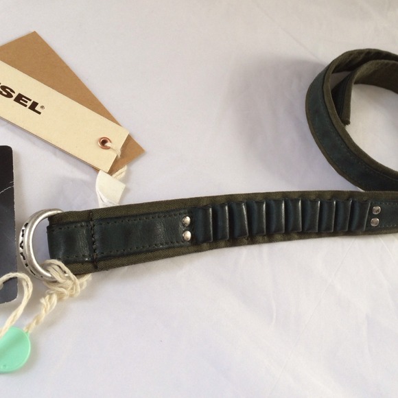 Diesel Canvas Leather Belt Khaki Size: 80