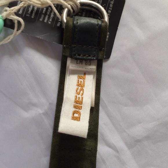 Diesel Canvas Leather Belt Khaki Size: 80