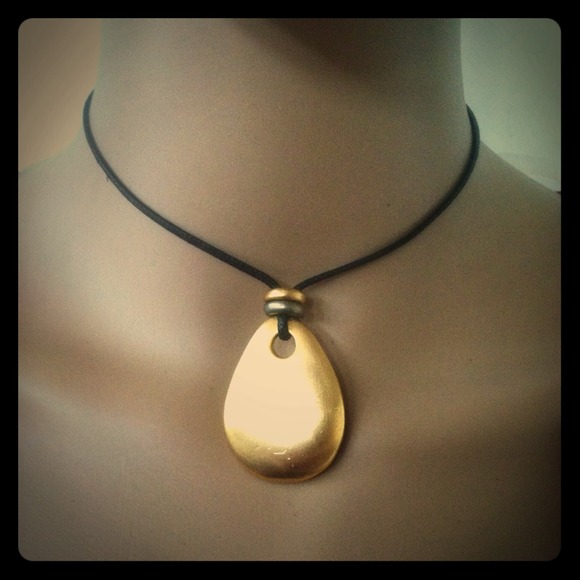 Gold Pendant Necklace w/ Leather Strap
