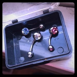 Double Jeweled Curved Barbells Bellybutton rings