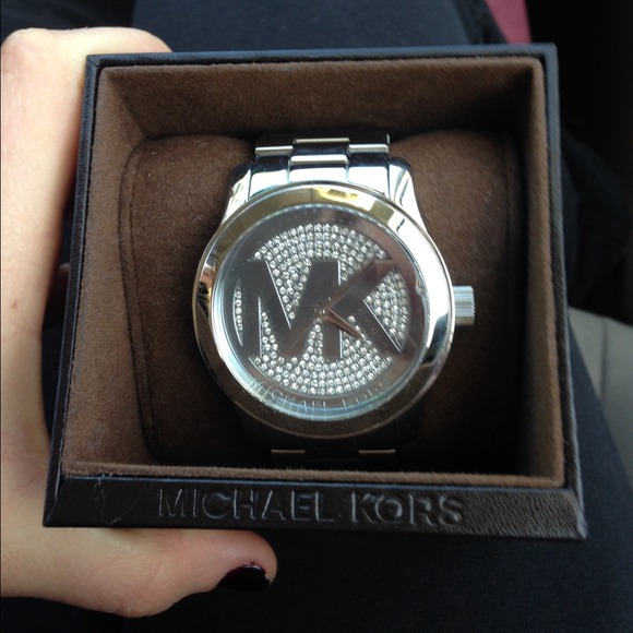 Mk silver glitz logo watch