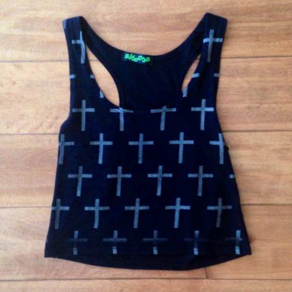 Tops - Cross Crosses Black Crop Tank Top
