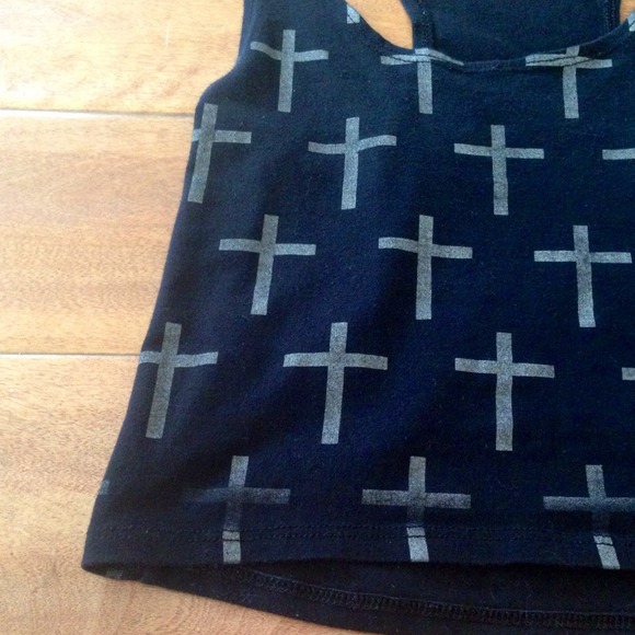 Cross Crosses Black Crop Tank Top - Picture 2 of 2