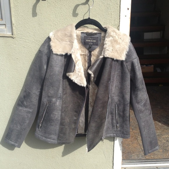 NWT river island grey faux shearling jacket