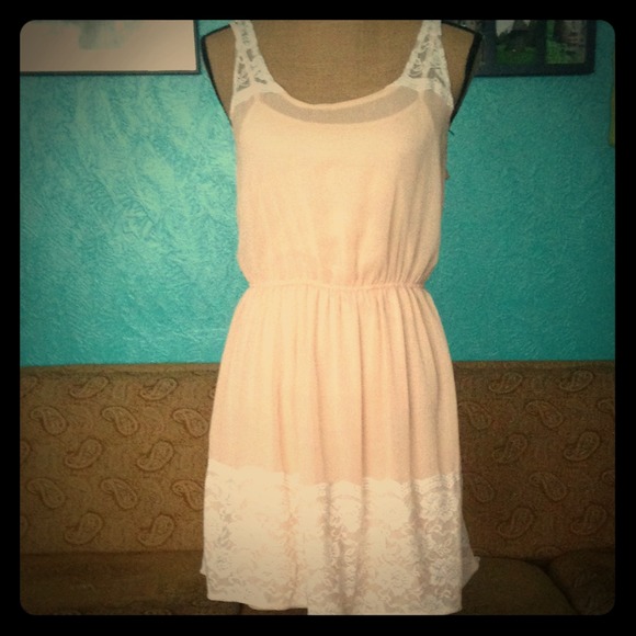 Peach sheer dress with slip dress