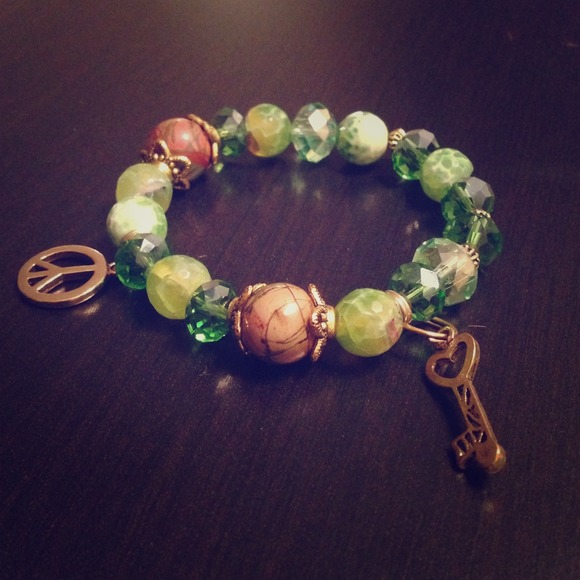 Custom handmade green jeweled bracelet