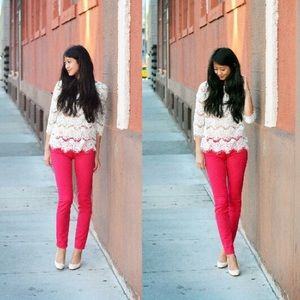 Zara Blush Lace Elbow Sleeve Sheer Top sz S