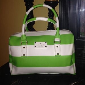 Auth. Kate Spade Green/White Stripe Melinda Bag