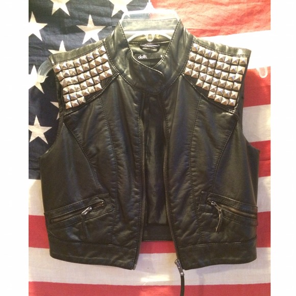 Studded Cropped Moto Vest