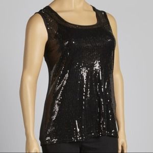 Black sheer sequin tank