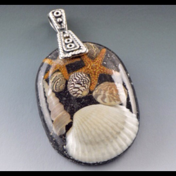 Sand and Sea Resin Oval Pendant