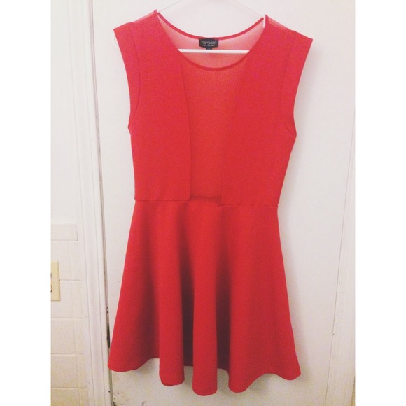 Mesh red "V" skater mini dress