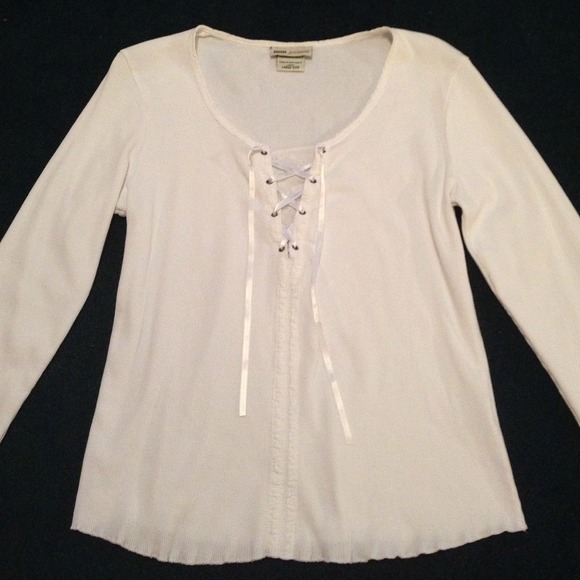 White Lace-Up Peasant Top