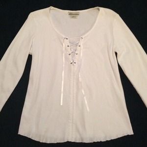 White Lace-Up Peasant Top